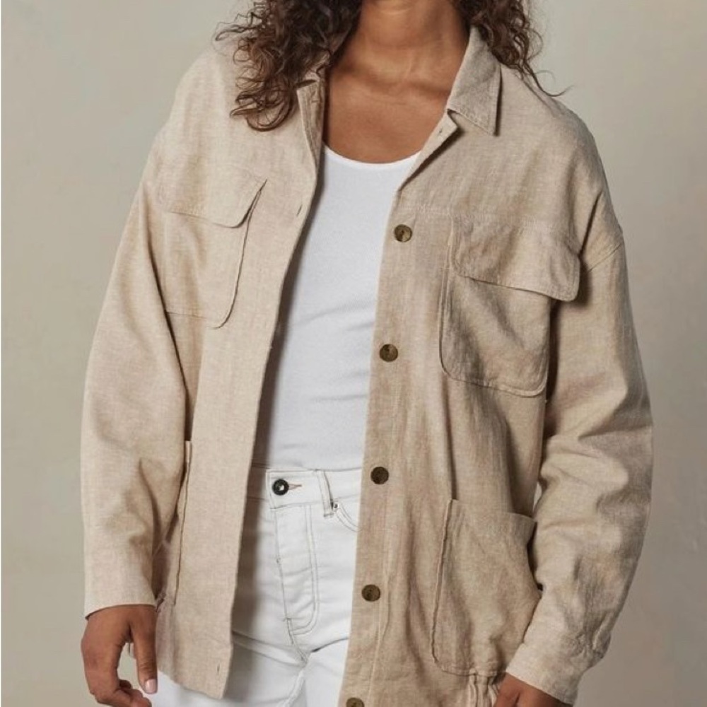 The Normal Brand Women’s Linen Blend Oversized Camp Shacket Beige Size XL NWOT